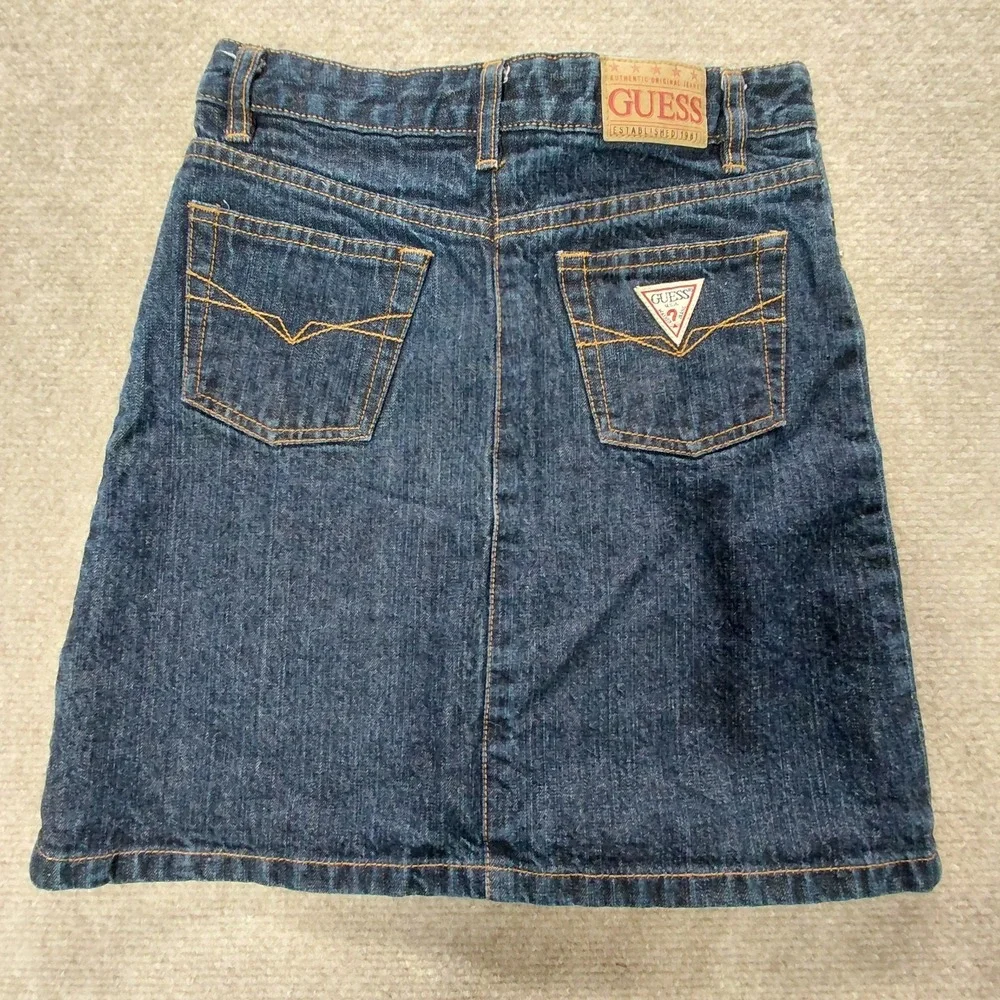 Guess Dark Blue Wash Denim Mini Skirt Girls Size 8 Button Zip Pockets